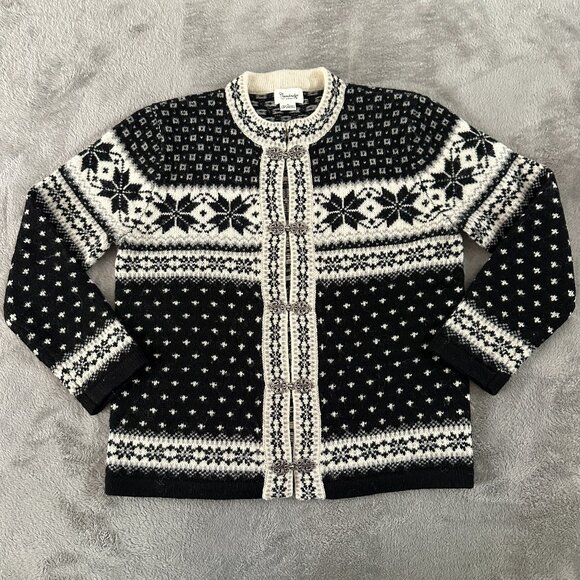 Cambridge Dry Goods 100% Wool Fair Isle Nordic Hook Front Sweater SMALL Cardigan - Picture 1 of 7